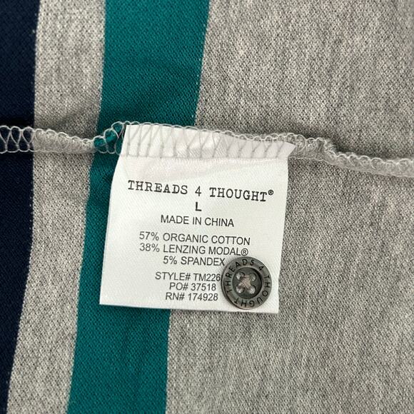 Threads 4 Thought Men's Ashby Pique Striped Gray Short Sleeve Polo L Large New - Picture 9 of 9